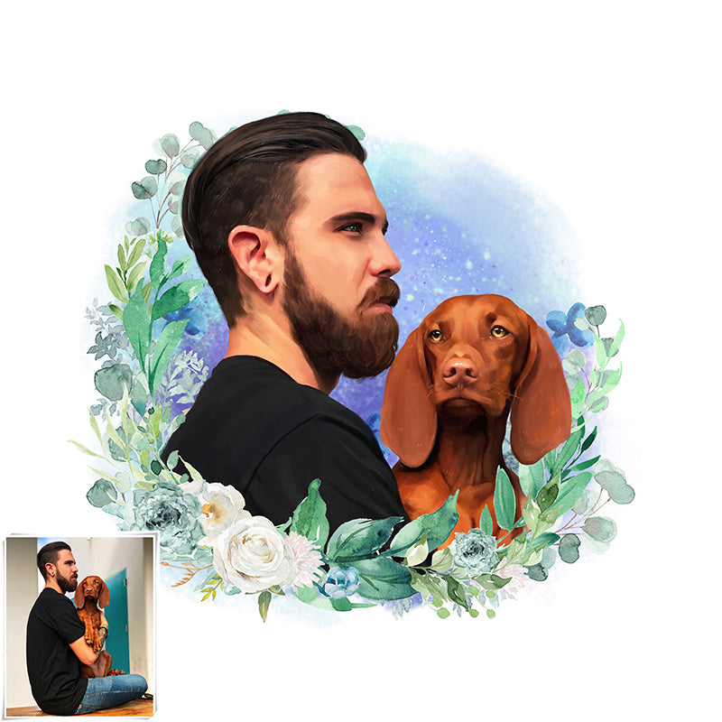 Owner With Pet Portrait-garland style