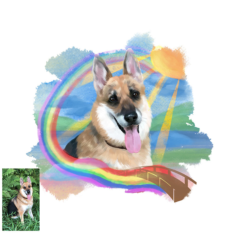 Dog Memorial Portrait With rainbow bridge