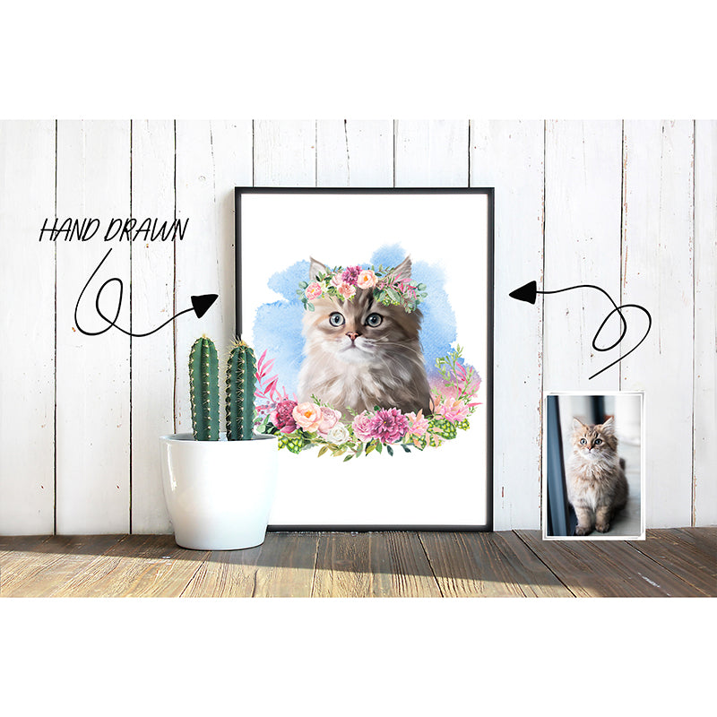 Pet Portrait With Flower Crown